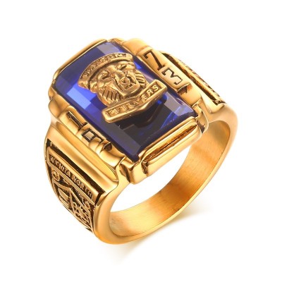 Mens Finger Rings Stainless Steel Blue Rhinestone 1973 Walton Tigers Gold-color School Class Anniversary Jewelry Anel Ane