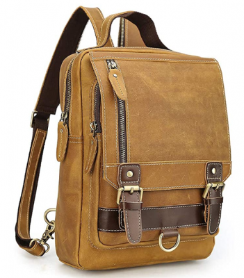 Mens Brown Genuine Leather Backpack Vintage Small Daypack College Bag ...