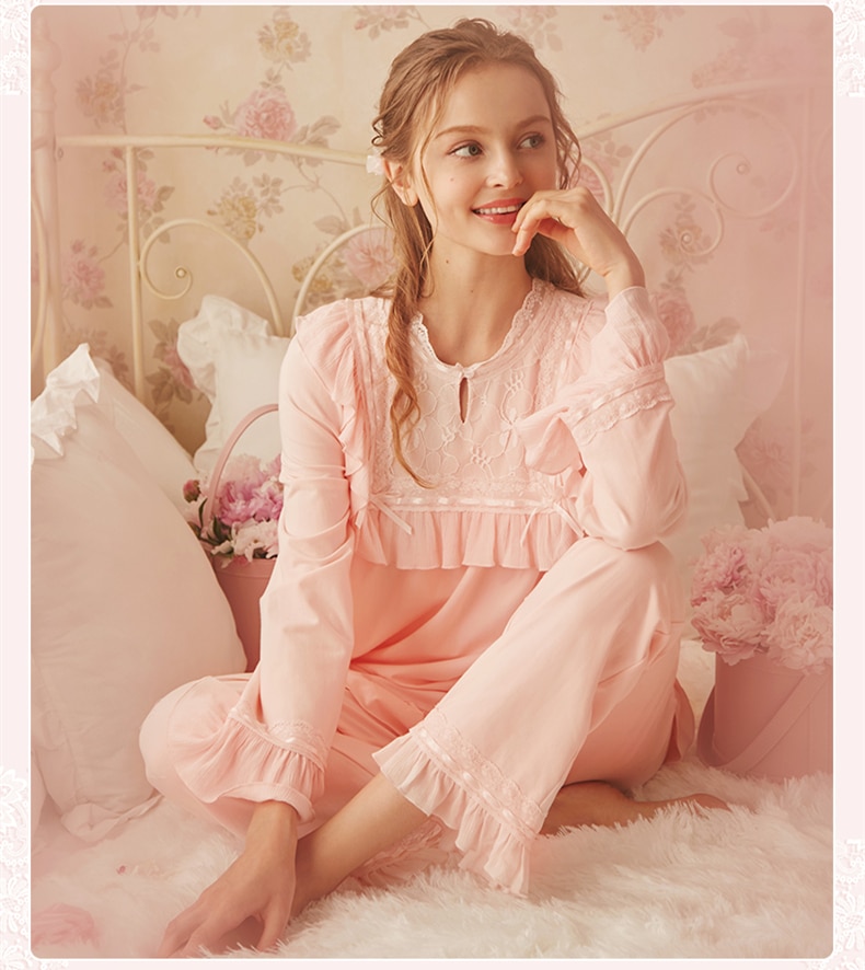Autumn Pajamas Set Ladies Vintage Pajamas For Women Sleepwear Femmes