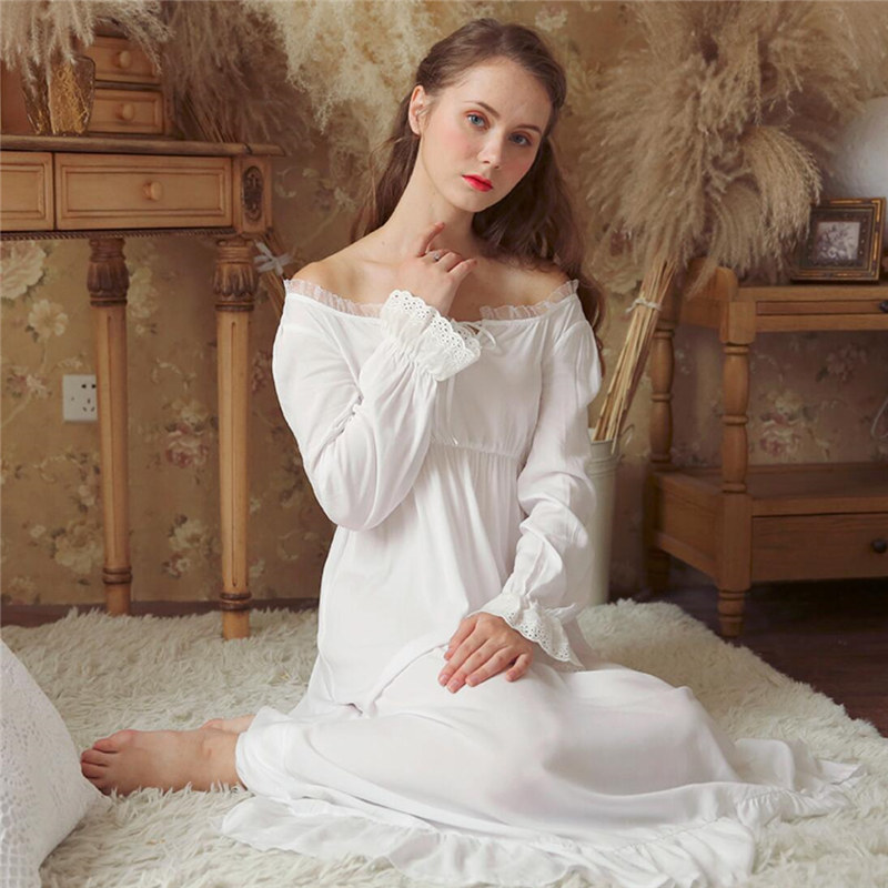 sexy nightwear dress of lace sleeping clothes ladies cotton medieval  vintage sleepwear shirt for women nightgown