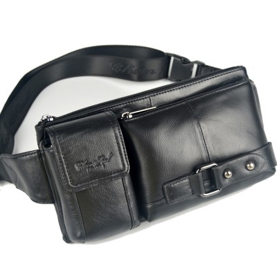 Leather Fanny Pack Fashion genuine leather cowhide small waist bags for men mans belt wallets Black Dark Brown male fanny bags