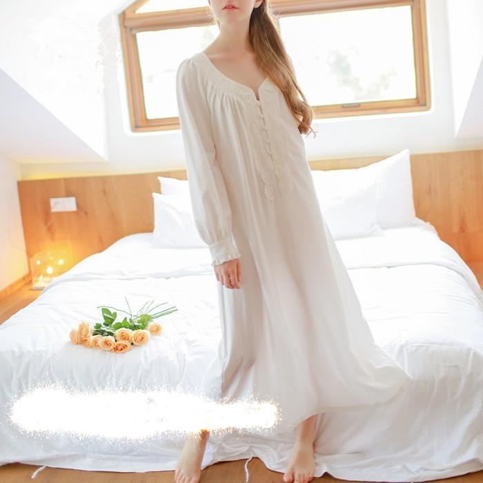 white nightgown long sleeves